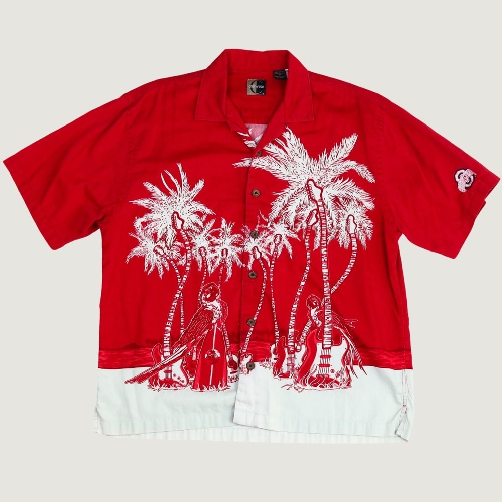 Chiliwear Ohio State‎ Buckeyes Hawaiian Shirt Mens M Red Tropical Guitar Palm